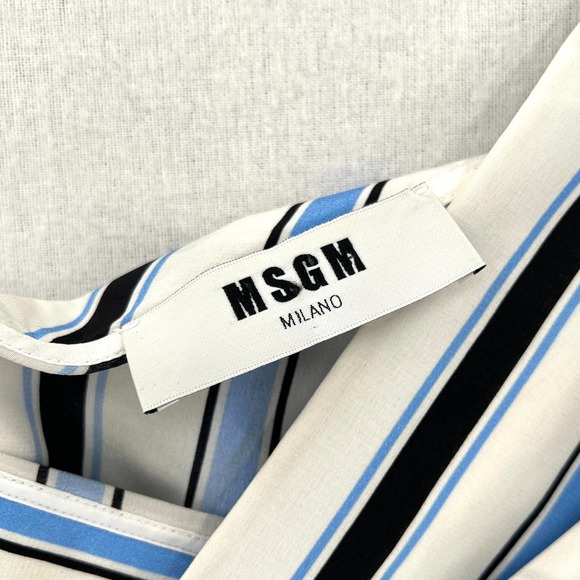 MSGM Shirt Womens 38 XS White Black Striped Silk One Shoulder Asymmetric Top - Picture 10 of 14